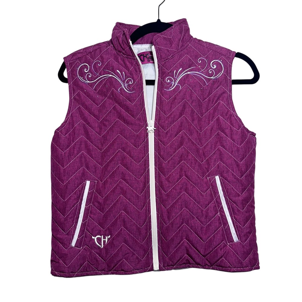 Cowgirl Hardware Quilted Vest L 10/12 Girls Pink Western Horse Embroidered Rodeo